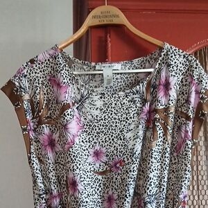 Pink and Brown Relaxed Graphic Blouse